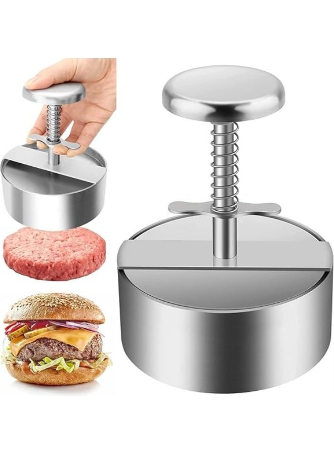 Stainless Steel Adjustable Hamburger Patty Maker, Burger press, Non Stick Patty making molds are suitable for beef, vegetables, burgers and Cooking,BPA free-Ideal for BBQ, silver - Image 1